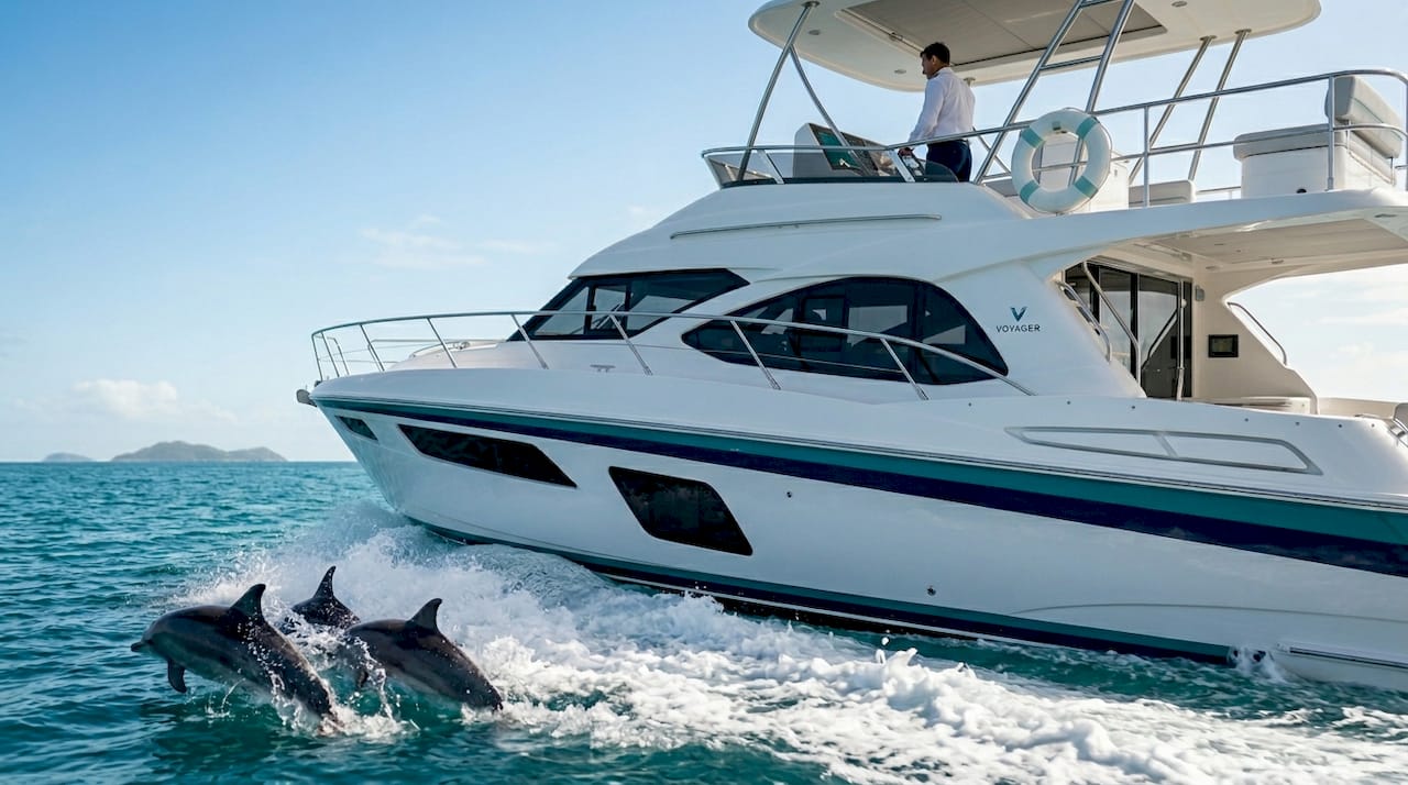 Luxury yacht undergoing sea trial