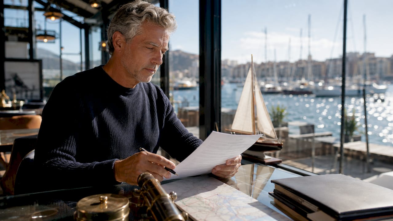 Man reviewing yacht insurance documents