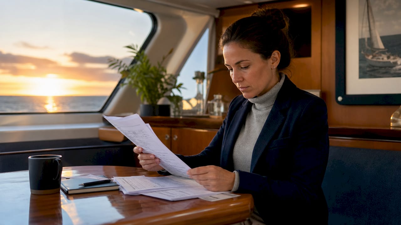 Captain verifying yacht crew training checklists