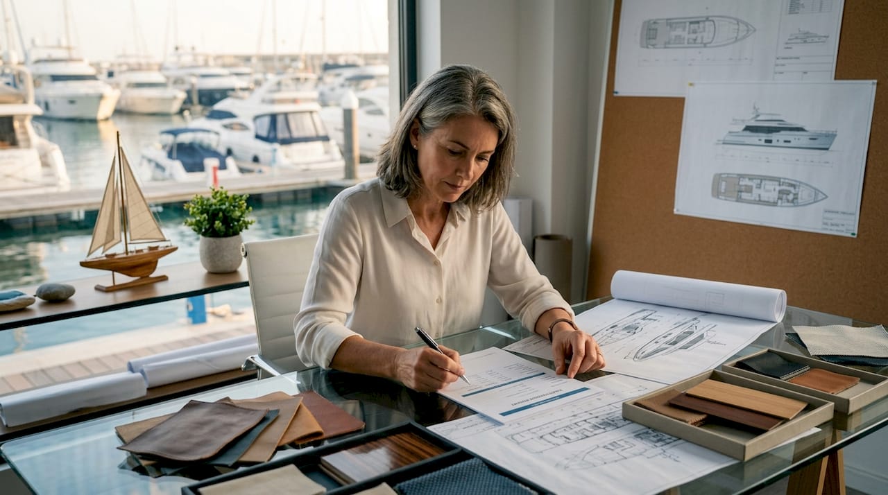 Investor reviewing yacht valuation documents