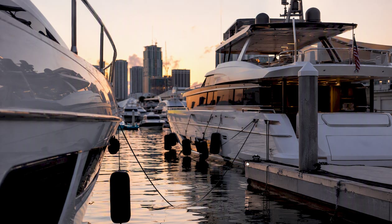 Luxury yachts docked at Miami Boat Show