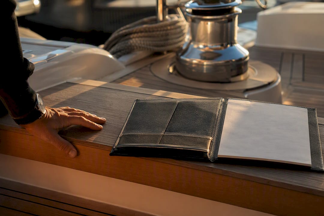 Yacht deck corner with contract folder