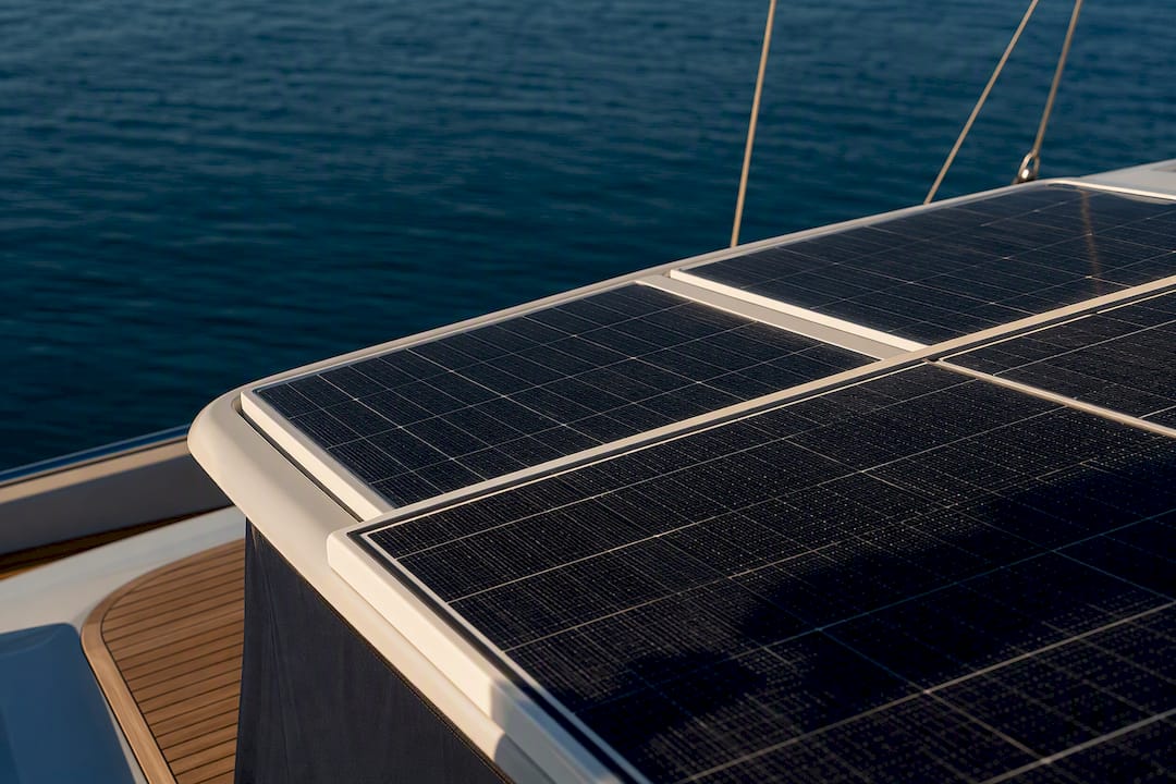 Solar panels mounted on an anonymous yacht hardtop